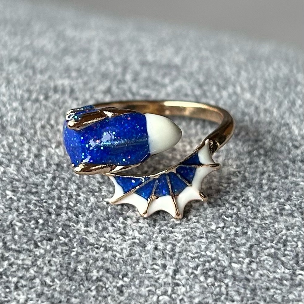 Dragon Ring ~ Blue Enamel ~ Gold Tone ~ Adjustable ~ Brand New!